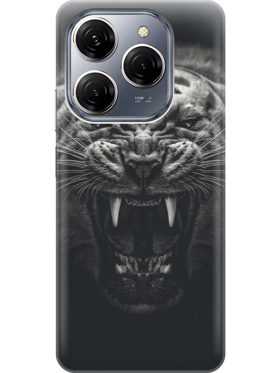 

Силиконовый чехол на Tecno Spark 20 Pro с рисунком "Оскал тигра", Серый;черный, 20011919