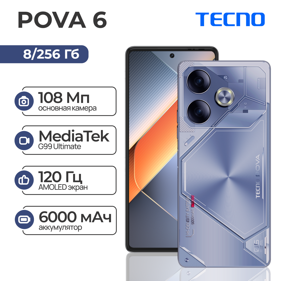 

Смартфон Tecno Pova 6 8/256GB Interstellar Blue (LI7), POVA 6