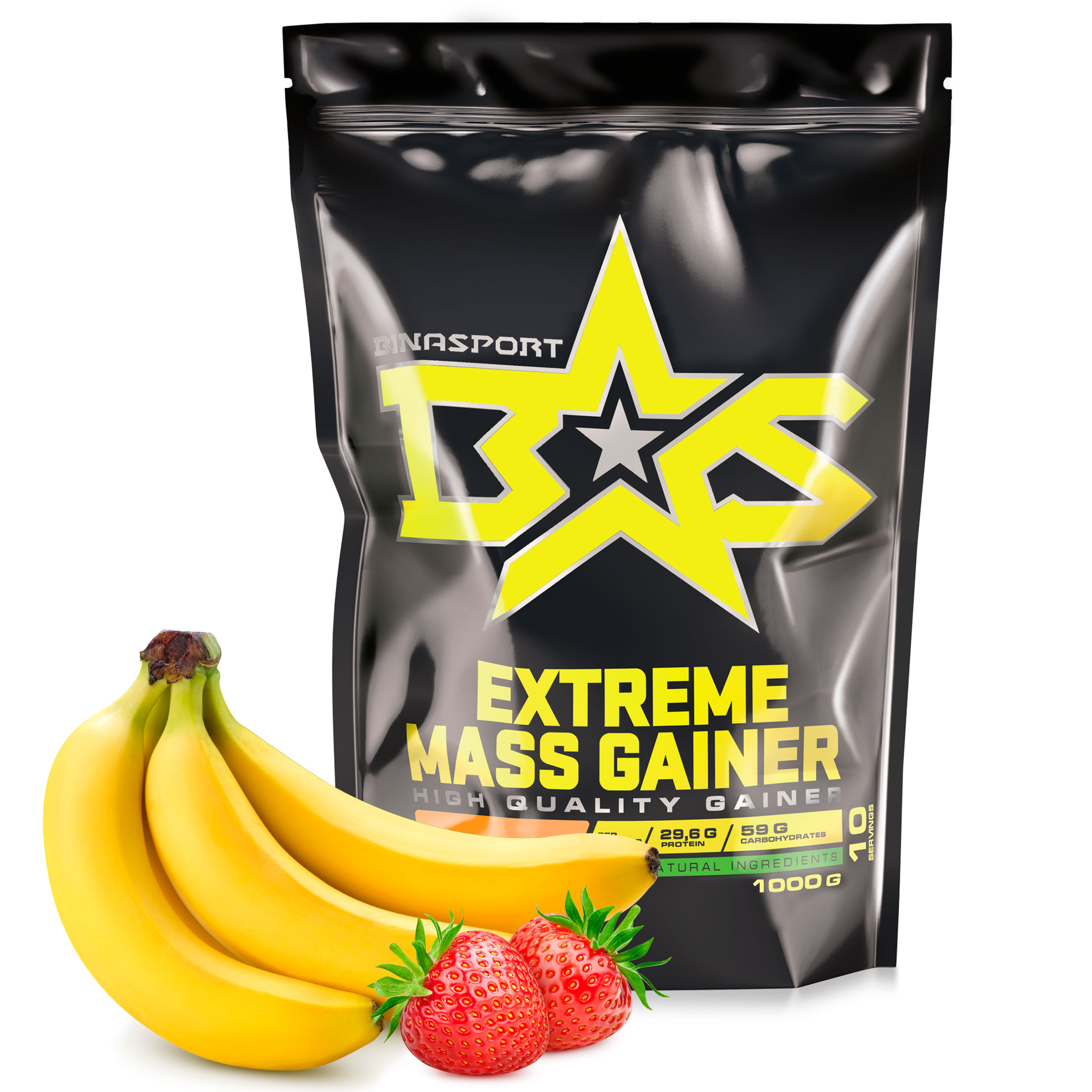 фото Гейнер binasport extreme mass gainer, 1000 г, strawberry-banana