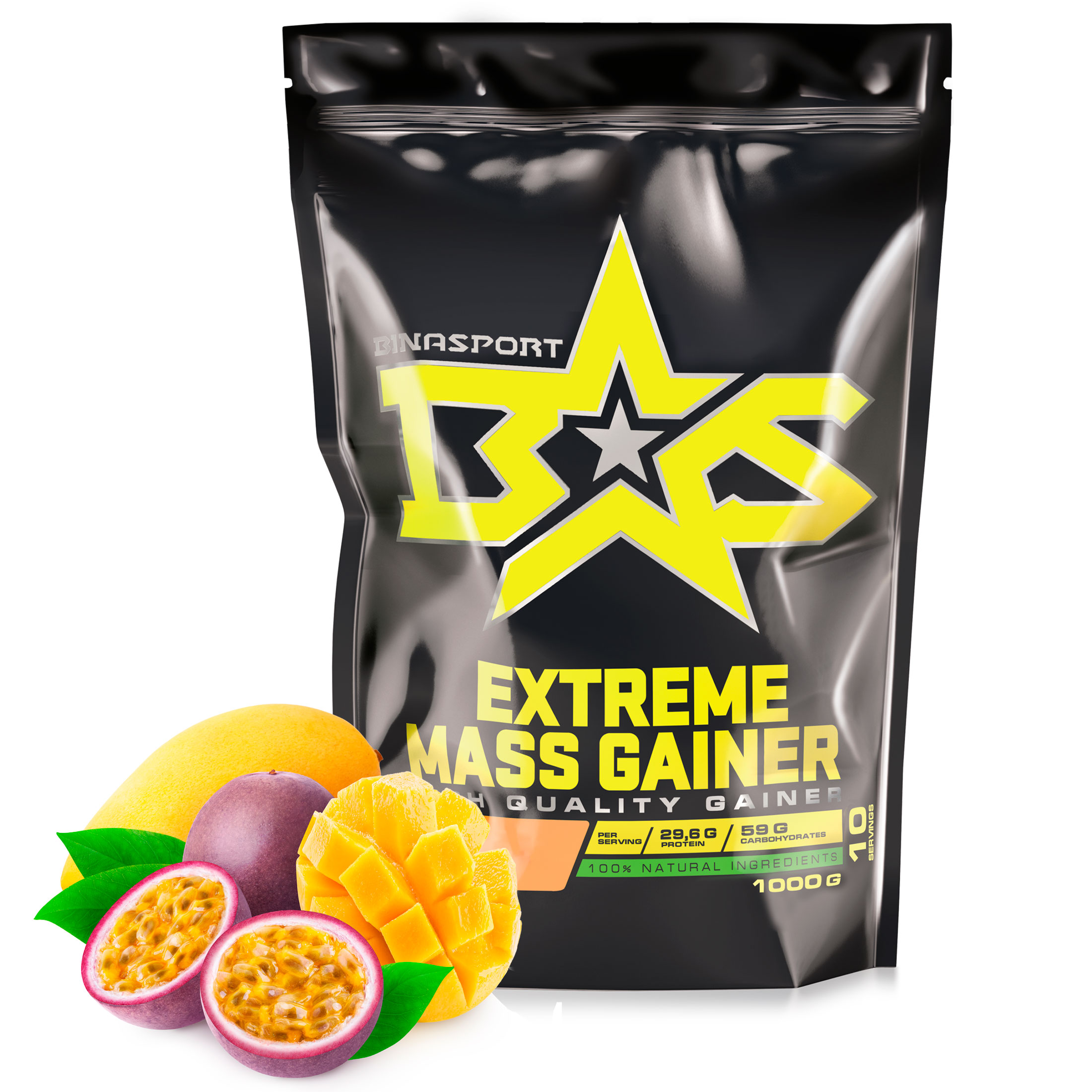 фото Гейнер binasport extreme mass gainer, 1000 г, mango-passionfruit