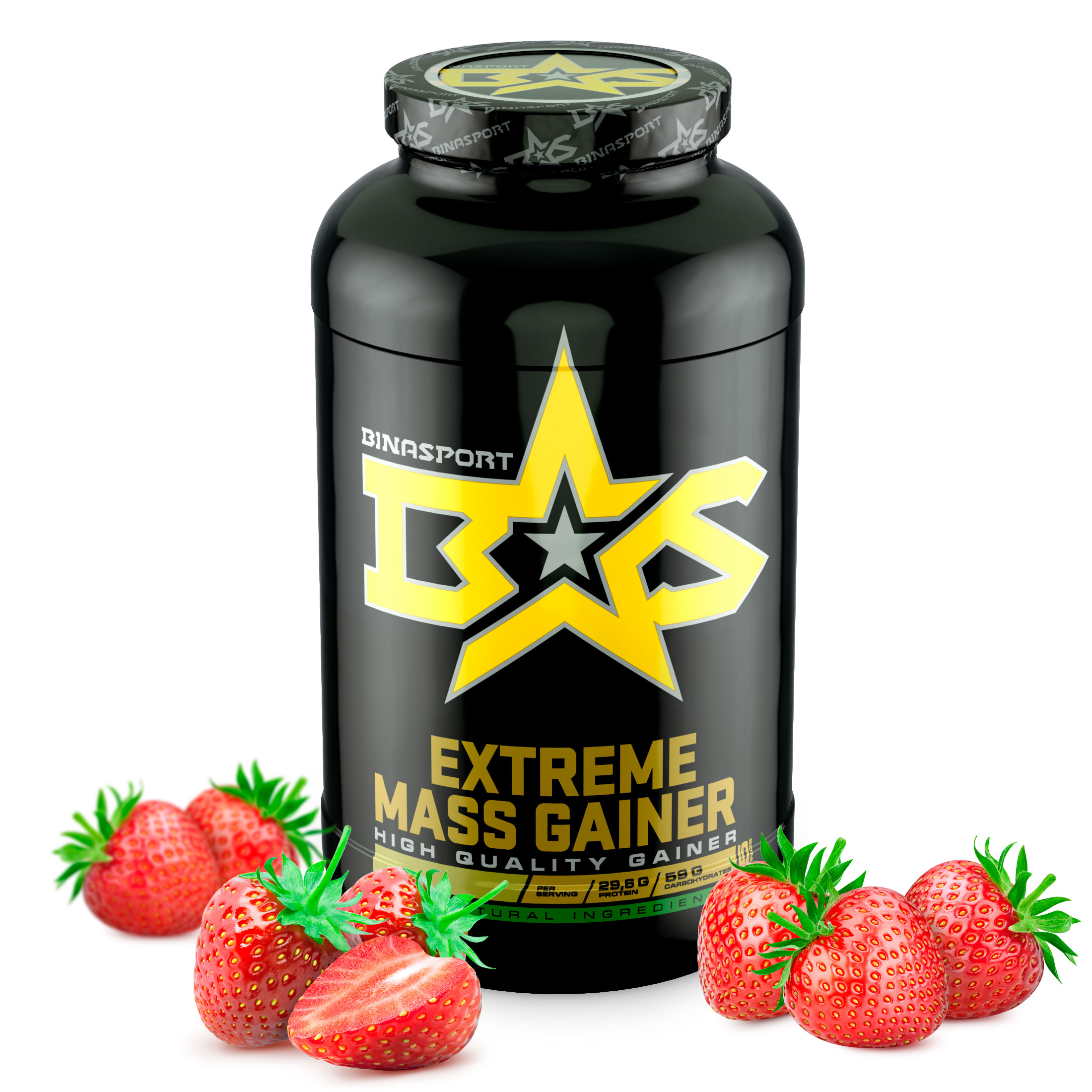 Гейнер Binasport Extreme Mass Gainer, 1500 г, strawberry