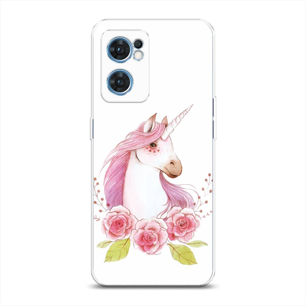 

Чехол на Oppo Find X5 Lite "Единорог цветы", Белый;розовый;серый, 259850-1