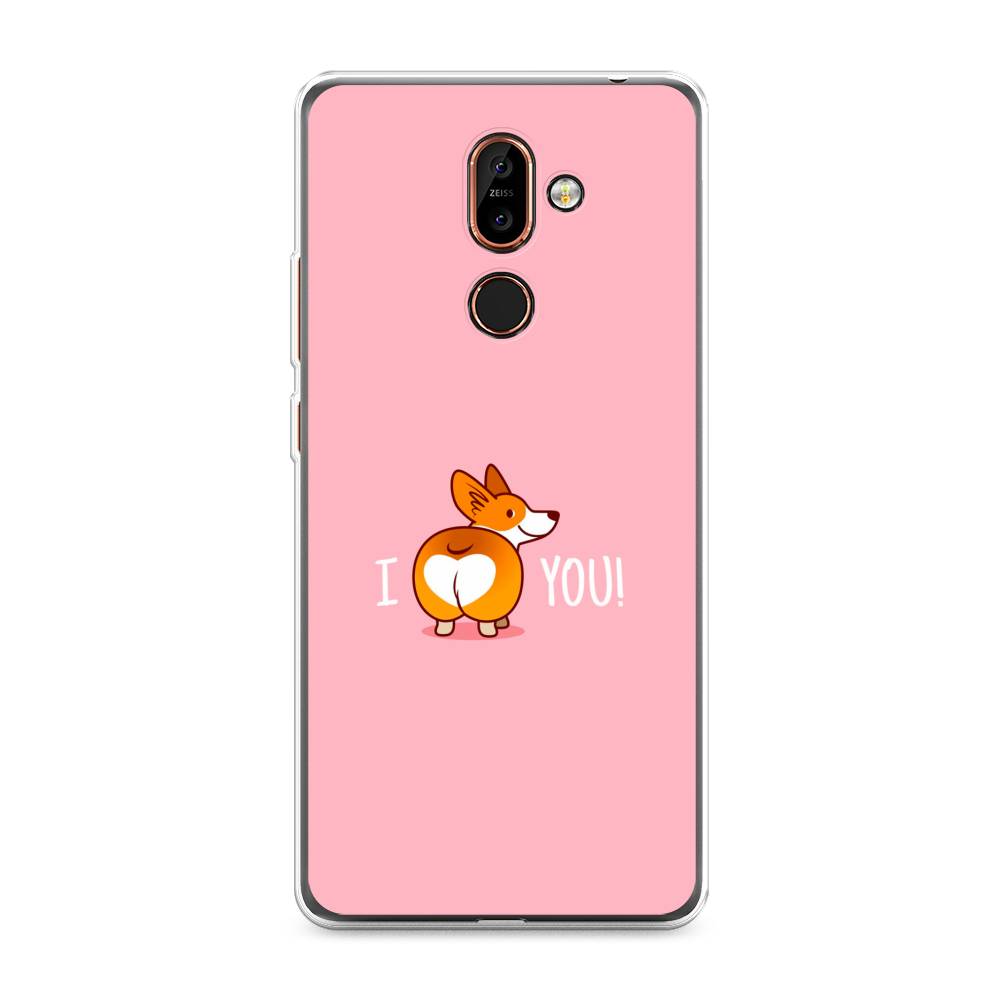 

Чехол на Nokia 7 Plus "Корги I love you", Розовый;коричневый;белый, 121050-1