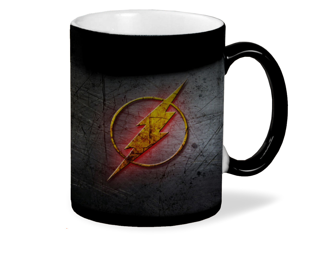 

Кружка хамелеон черный CoolPodarok Флеш DC Логотип Серый фон Молния