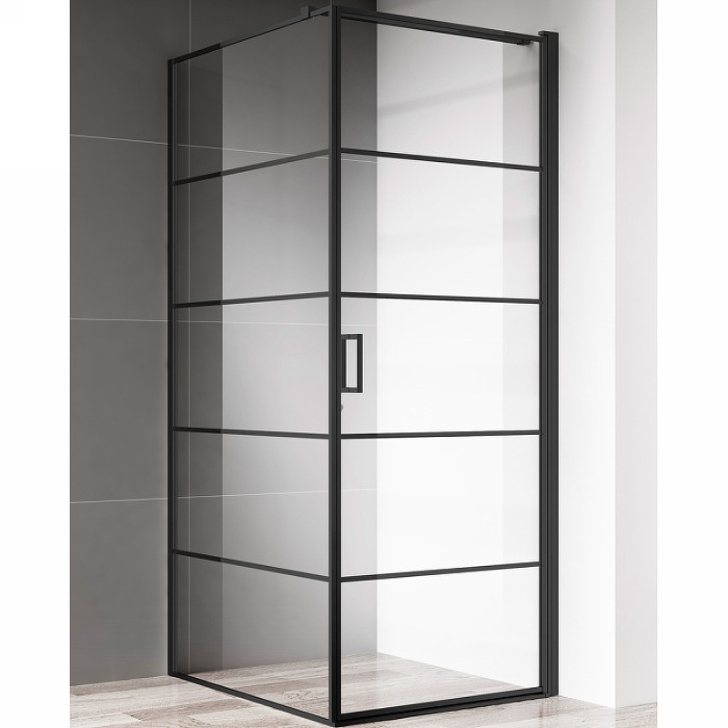 фото Душевой уголок aquame 80x80 r aqm5215-rh-8 профиль черный матовый стекло прозрачное