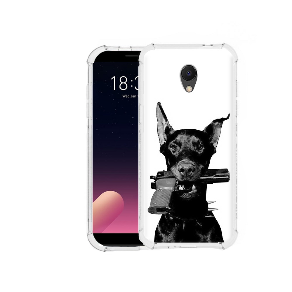 

Чехол MyPads Tocco для Meizu M6S доберман с пистолетом, Прозрачный, Tocco