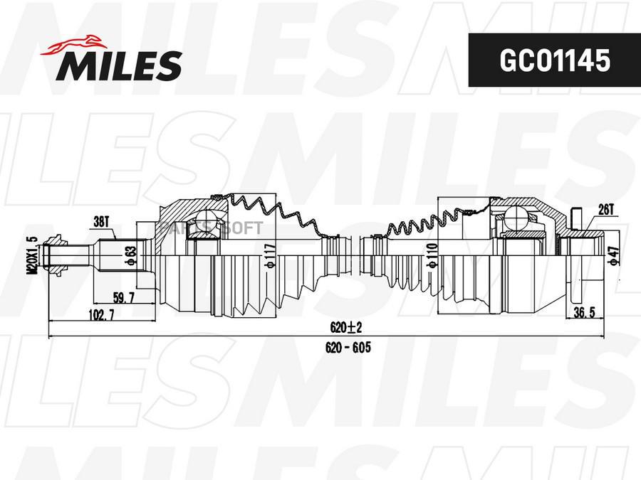

Привод в сборе передний левый VW T5 2.5TDI 03-09 (GKN 304506) GC01145