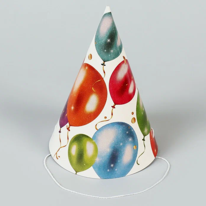 Колпак бумажный С Днем Рождения,шары, (набор 6 шт)