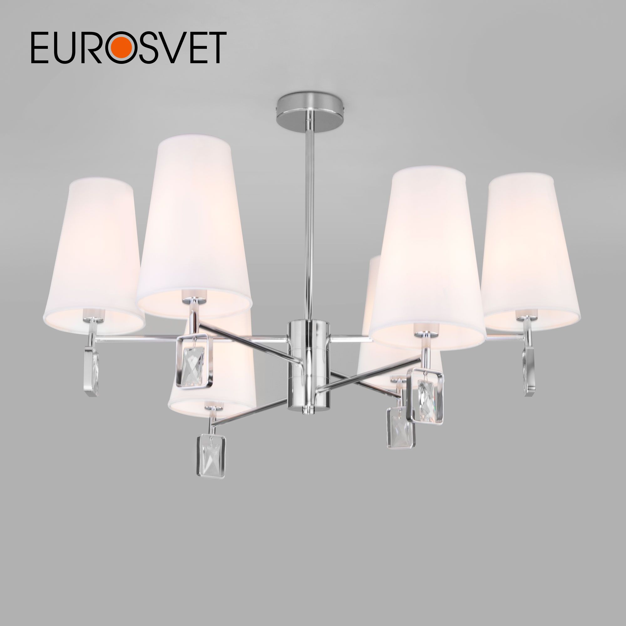 

Потолочная люстра на 6 тканевых абажуров Eurosvet Milazzo 60137/6 Е14 хром