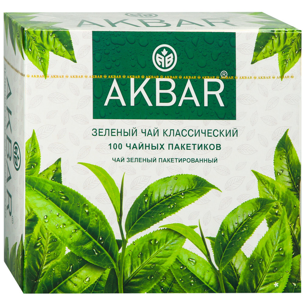 Чай Akbar зеленый байховый китайский мелкий 100 пакетиков по 2 г