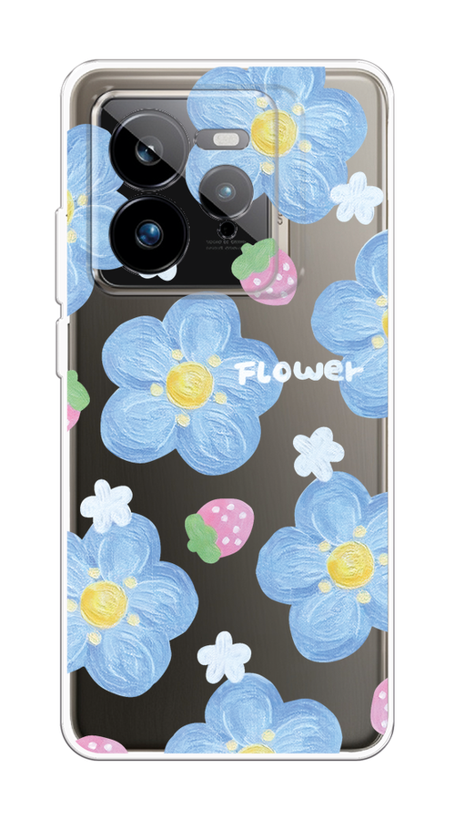 

Чехол на Realme GT 7 Pro "Цветы и клубники", Прозрачный;голубой;белый, 2518950-1
