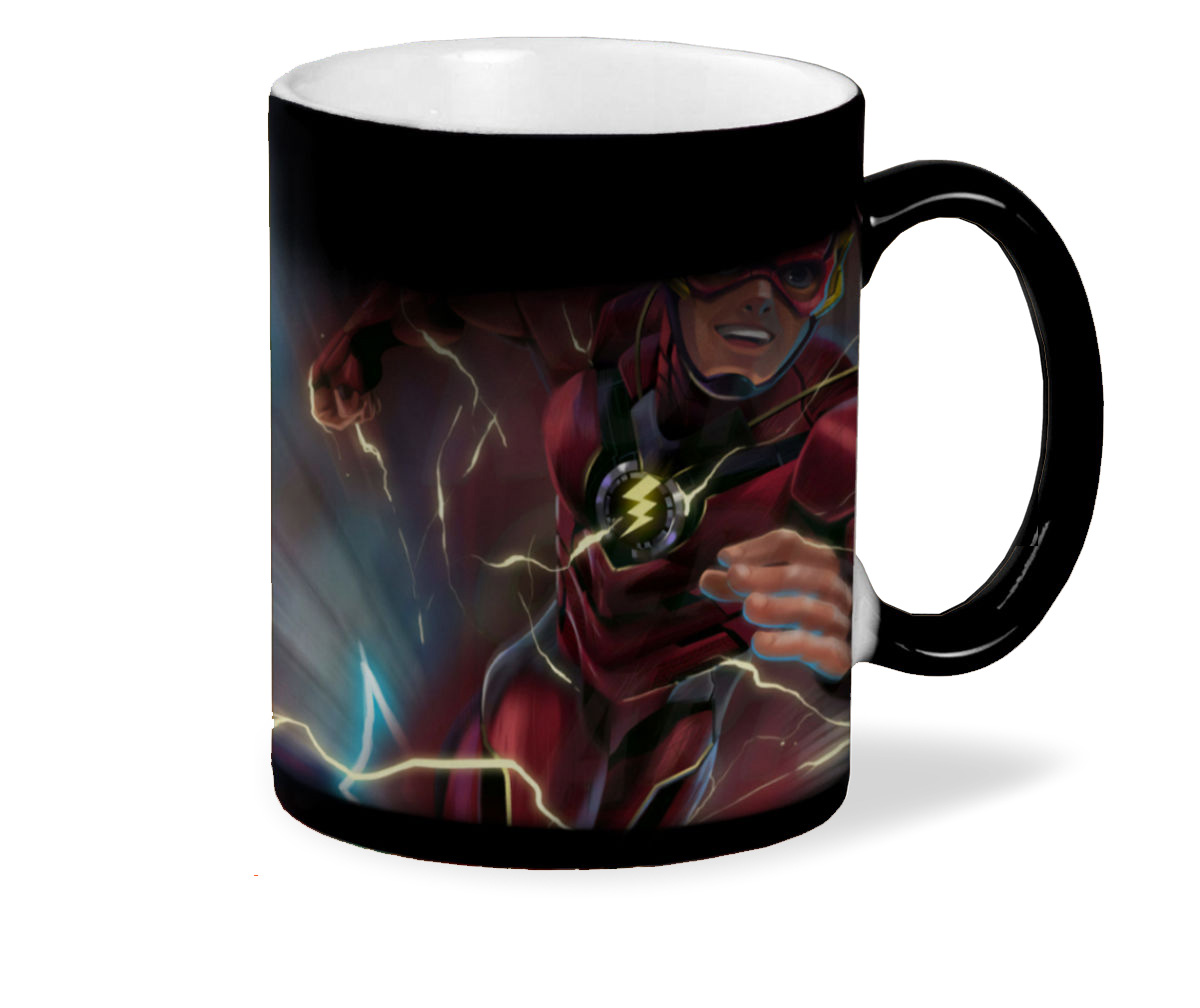 

Кружка хамелеон черный CoolPodarok Флэш DC Арт Молнии Бежит