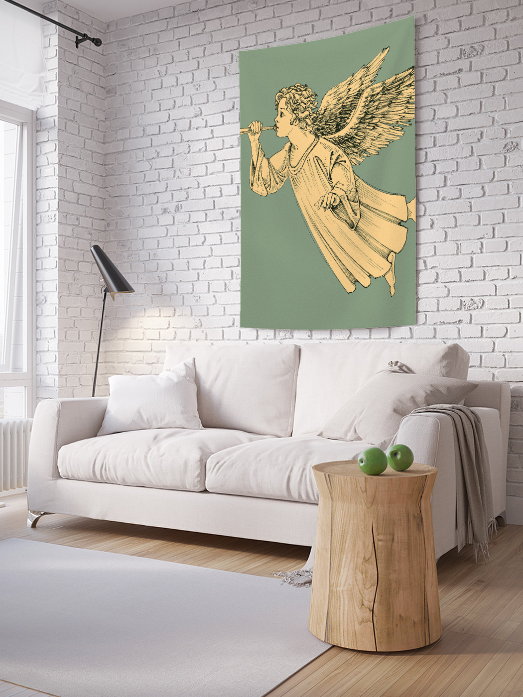 фото Вертикальное фотопанно на стену joyarty "ангелочек с трубой", 100x150 см