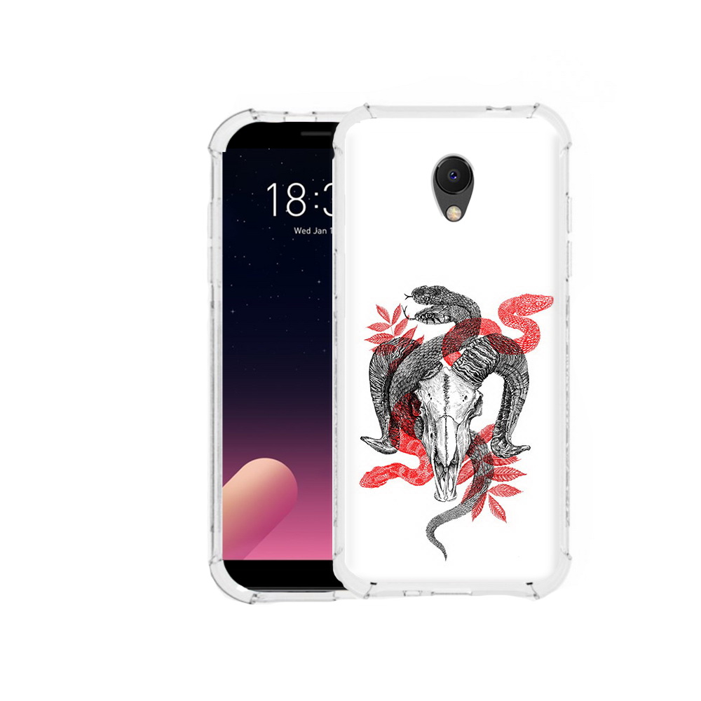 

Чехол MyPads Tocco для Meizu M6S змея в черепе рисунок, Прозрачный, Tocco