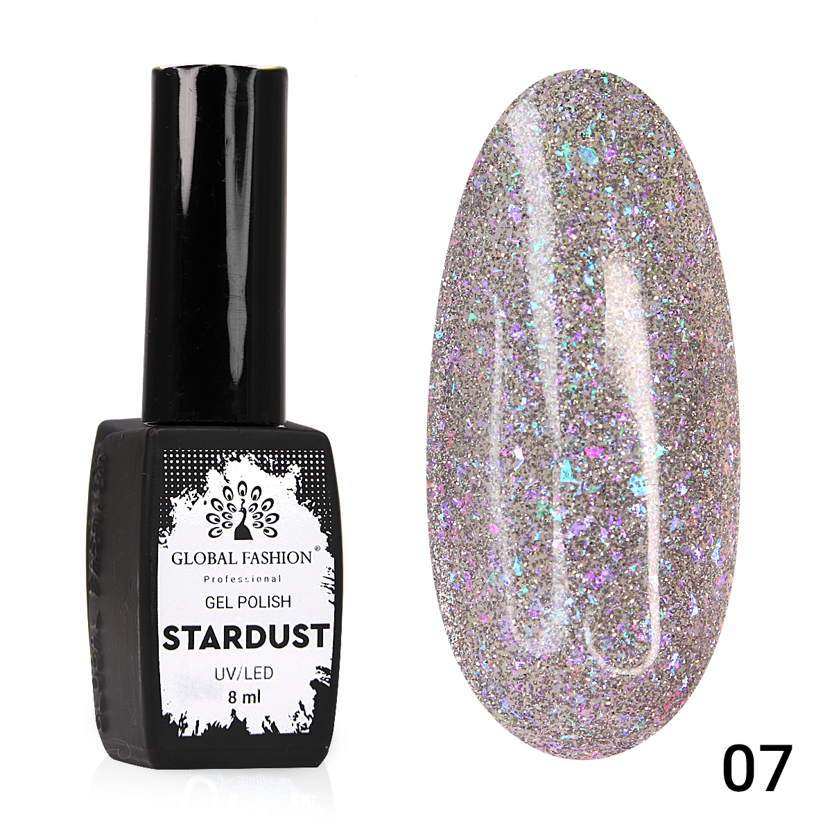 Светоотражающий блестящий гель-лак 07 с фольгой Global Fashion Stardust 8 мл stardust