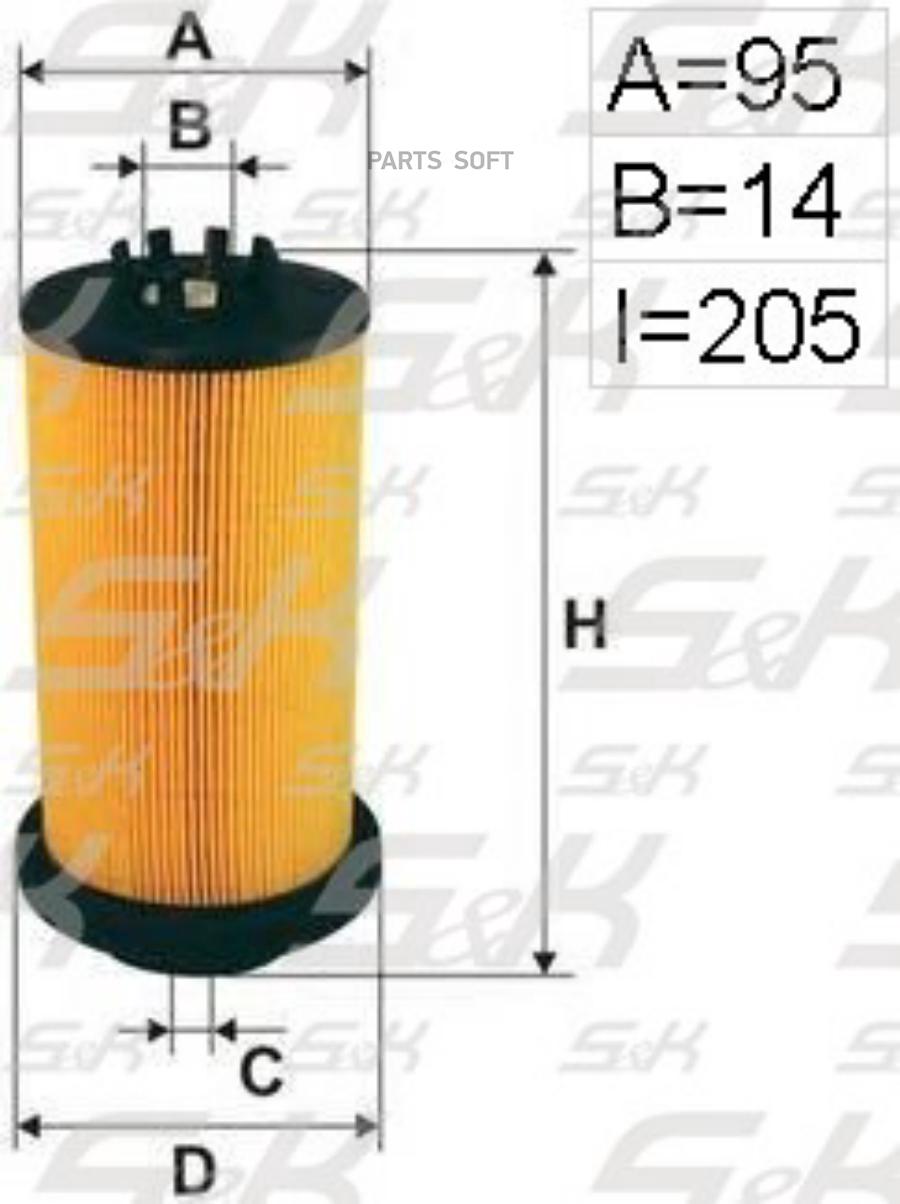 Фильтрующий Элемент Топлива H=204 D1=95 D2=14