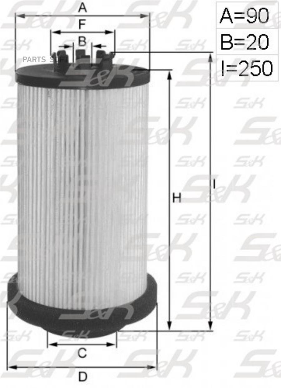 Фильтрующий Элемент Топлива H=250 D1=90 D2=20