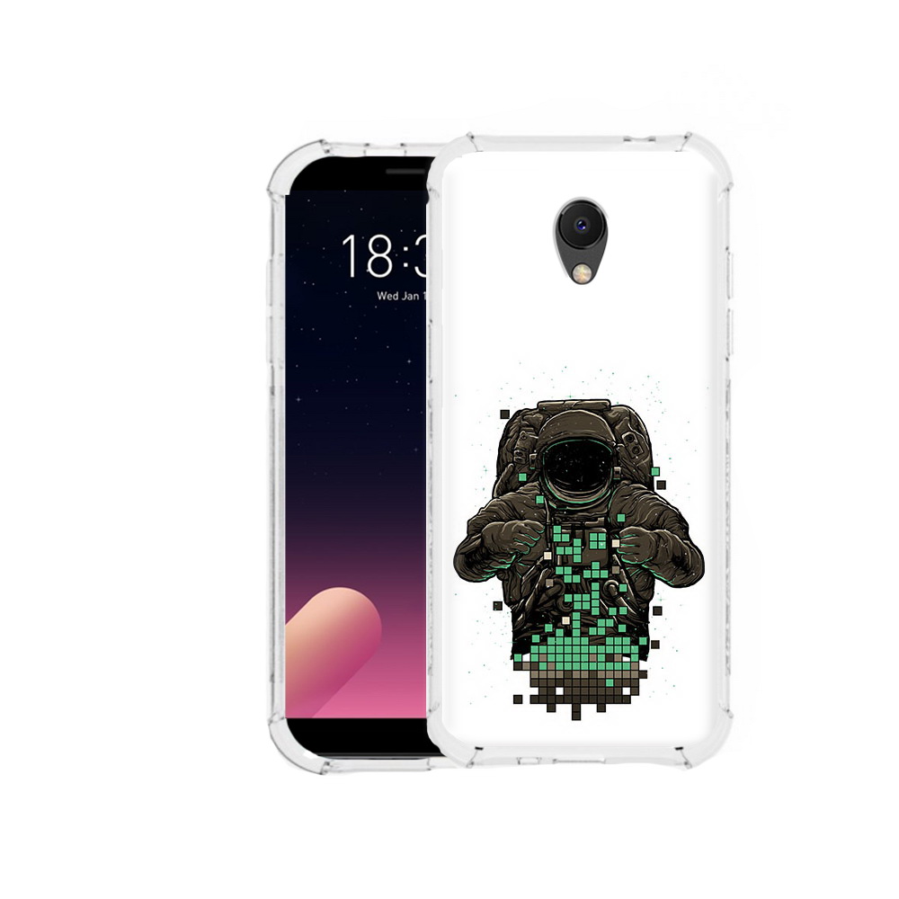 

Чехол MyPads Tocco для Meizu M6S космонавт с пикселями, Прозрачный, Tocco