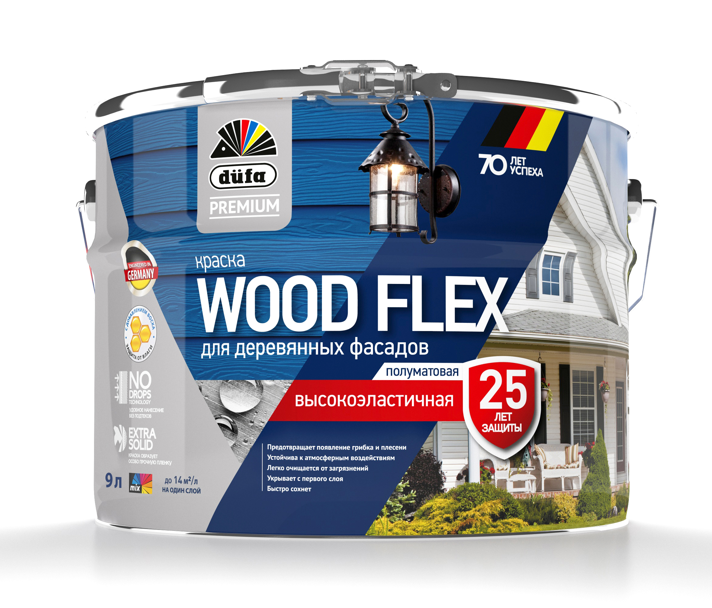 Краска Dufa Premium Woodflex водно-дисперсионная, фасадная, высокоэластичная, база 1, 9 л