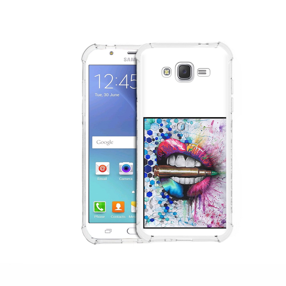 

Чехол MyPads Tocco для Samsung Galaxy J5 (2015) разноцветные губы с пулей, Прозрачный, Tocco