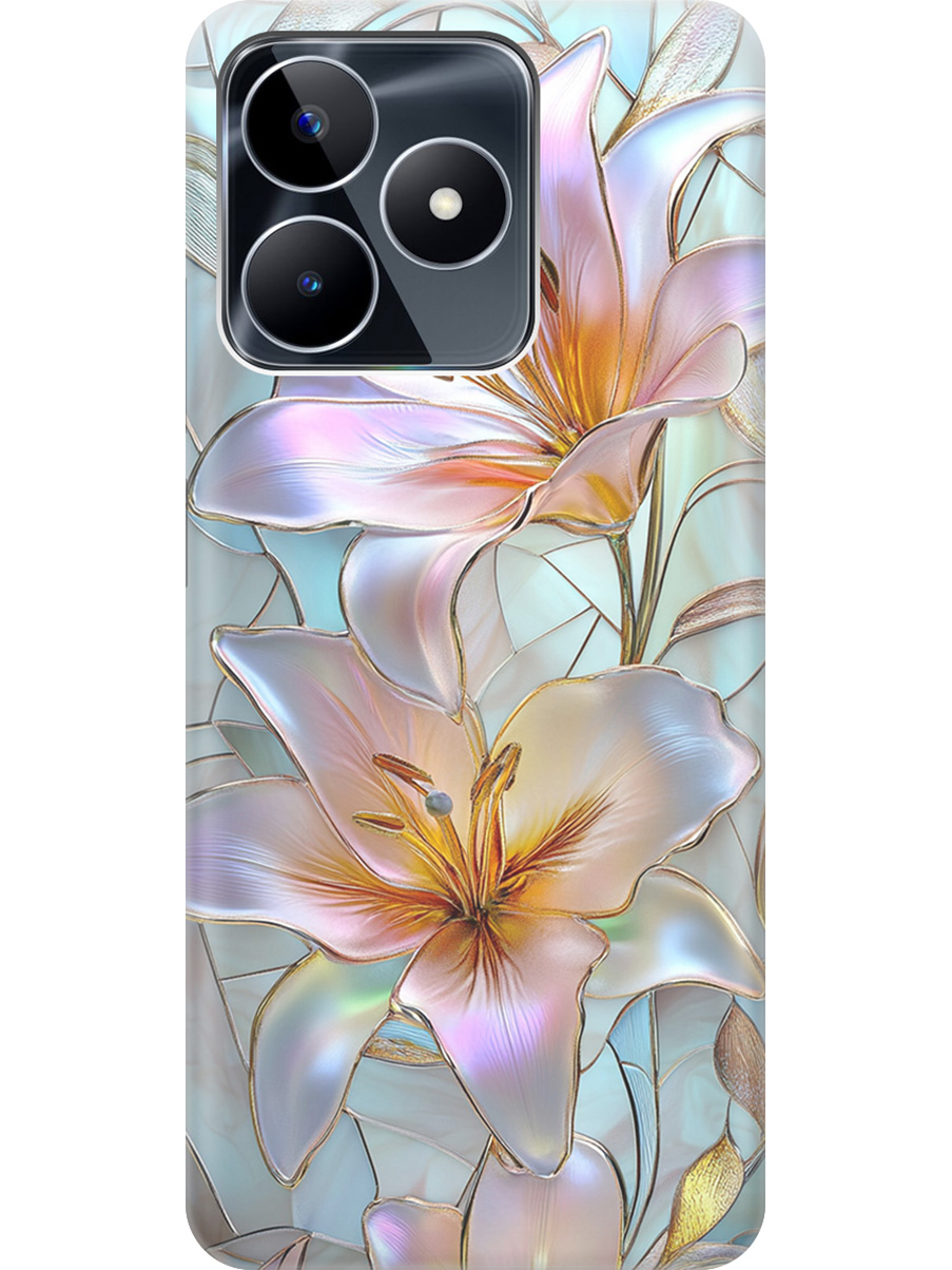 

Силиконовый чехол на Realme C53 / C51 с принтом "Витраж с лилиями", Прозрачный;белый;голубой;розовый, 773947323