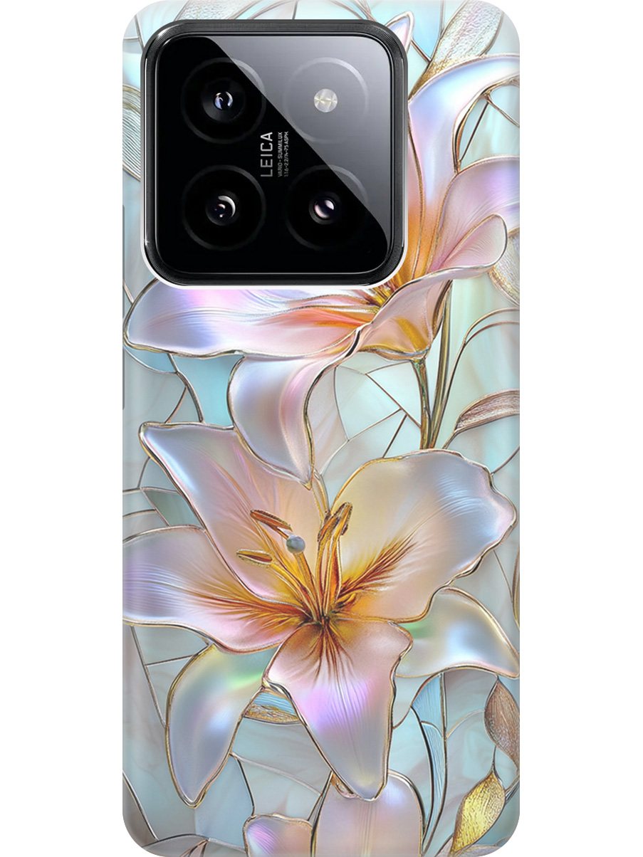 

Силиконовый чехол на Xiaomi 14 Pro с принтом "Витраж с лилиями", Прозрачный;белый;голубой;розовый, 777771023