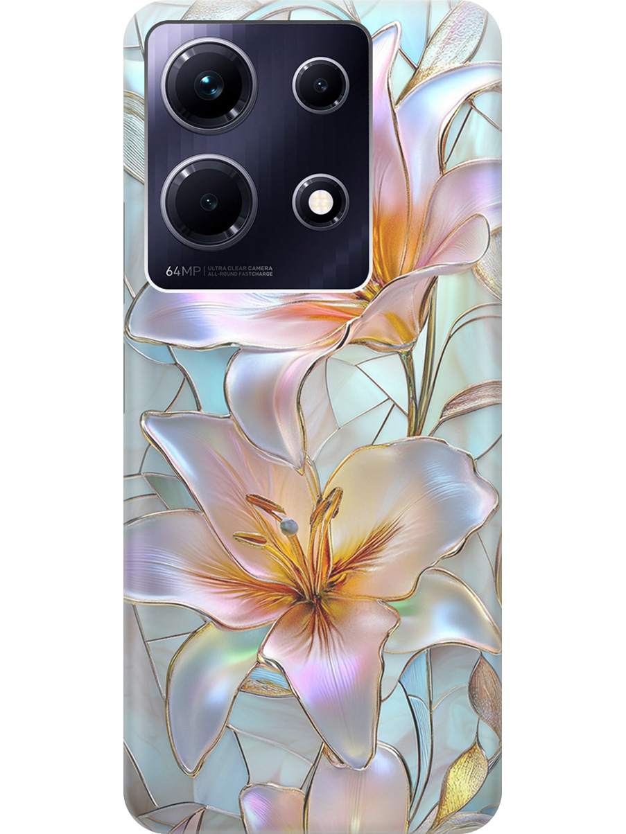 

Силиконовый чехол на Infinix Note 30 с принтом "Витраж с лилиями", Прозрачный;белый;голубой;розовый, 773943723