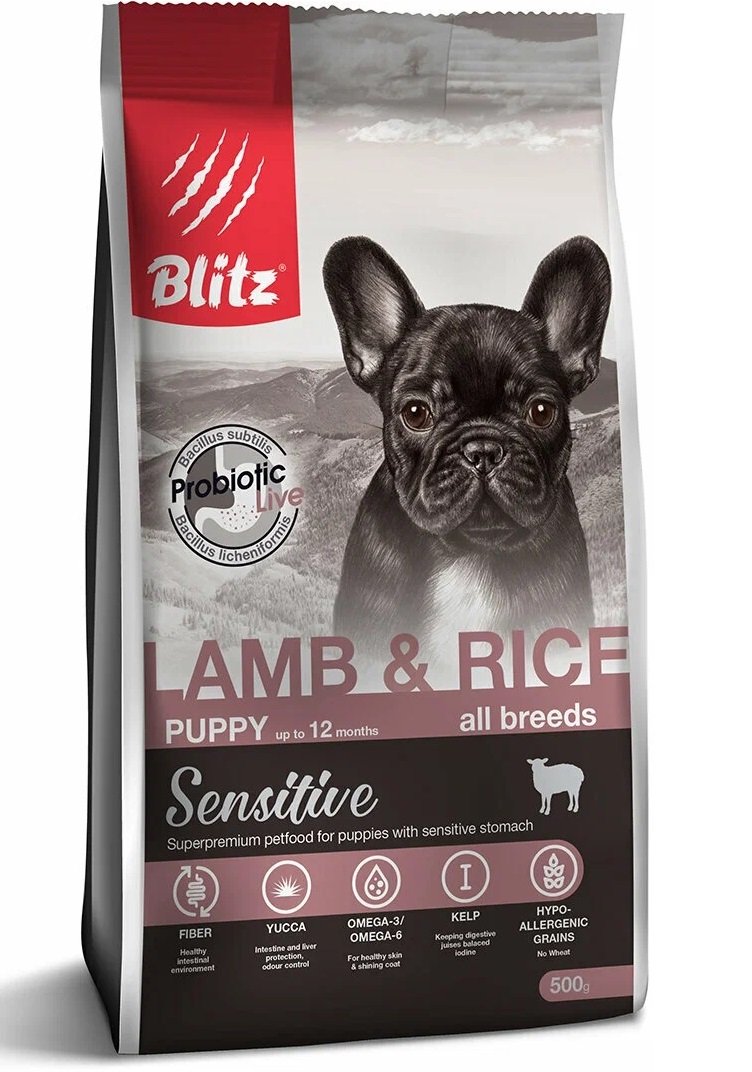 Сухой корм для щенков BLITZ Puppy, ягненок и рис, 0,5кг