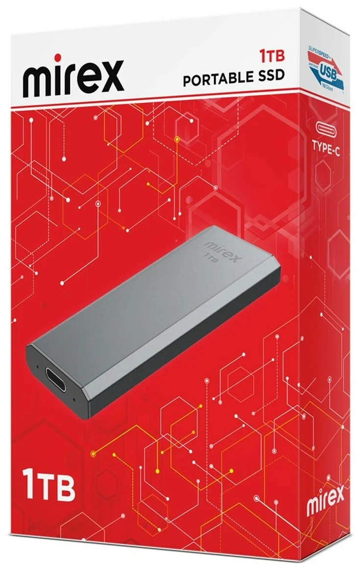 Накопитель USB Mirex Data master ssd 3.2 type-c 1 Тб внешний, серый, металл