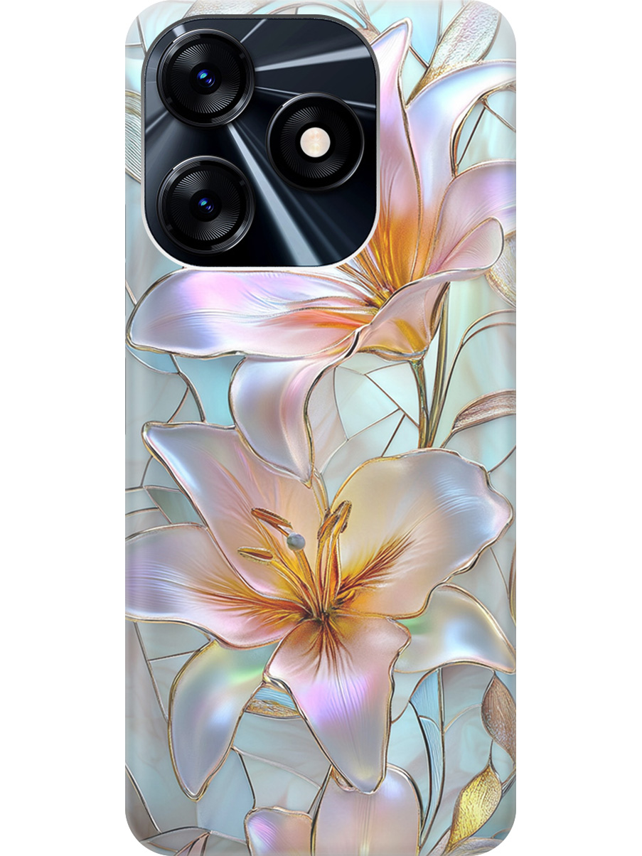 

Силиконовый чехол на Tecno Spark 10/10C с принтом "Витраж с лилиями", Прозрачный;белый;голубой;розовый, 769297823