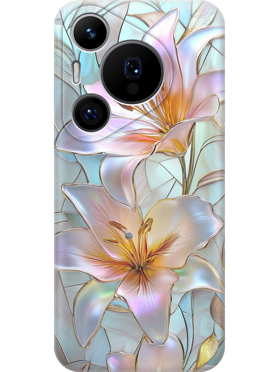

Силиконовый чехол на Huawei Pura 70 Pro/70 Pro+ с принтом "Витраж с лилиями", Прозрачный;белый;голубой;розовый, 782625223