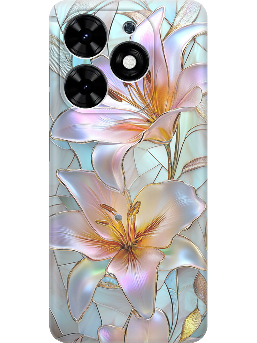 

Силиконовый чехол на Infinix Hot 40i с принтом "Витраж с лилиями", Прозрачный;белый;голубой;розовый, 7777688a23
