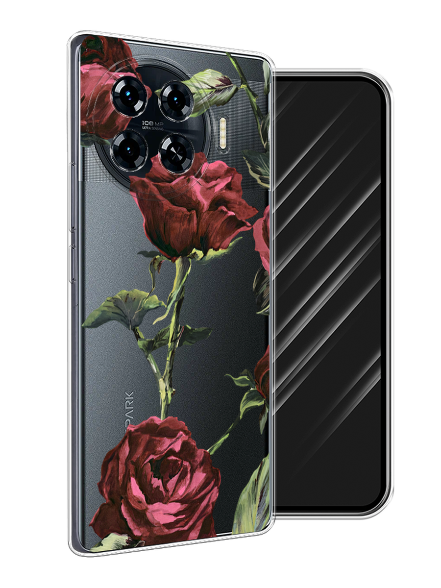 

Чехол Awog на Tecno Spark 20 Pro Plus "Бордовые розы фон", Бордовый, 305050-1