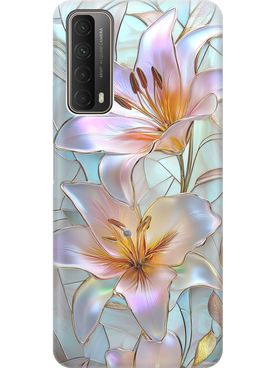 

Силиконовый чехол на Huawei P Smart (2021) с принтом "Витраж с лилиями", Прозрачный;белый;голубой;розовый, 723603023