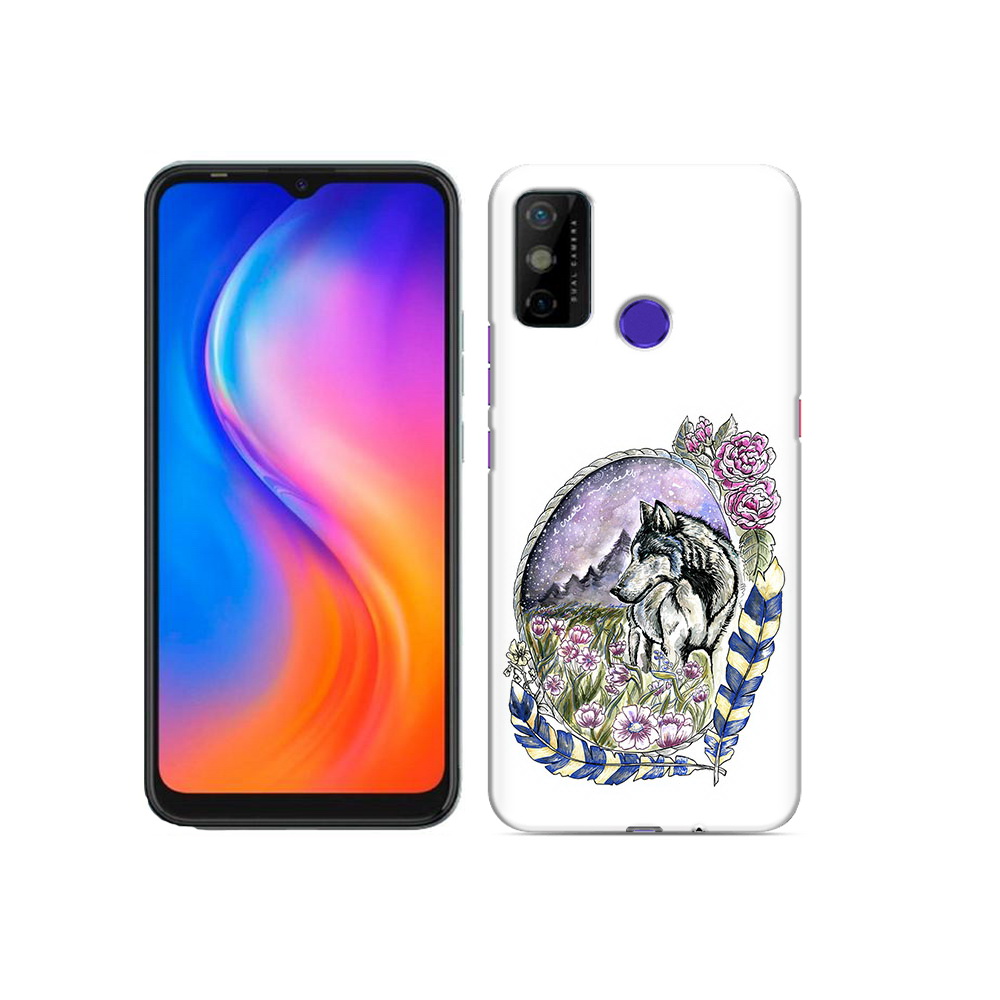 

Чехол MyPads Tocco для Tecno Spark 6 GO нарисованный волк в цветах с перьями, Прозрачный, Tocco
