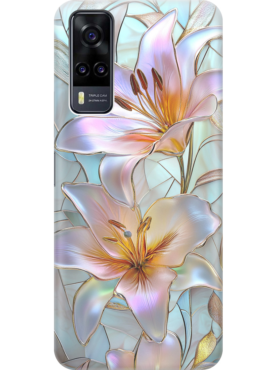 

Силиконовый чехол на Vivo Y31 / Y53s 4G / Y51 2020 с принтом "Витраж с лилиями", Прозрачный;белый;голубой;розовый, 743438323
