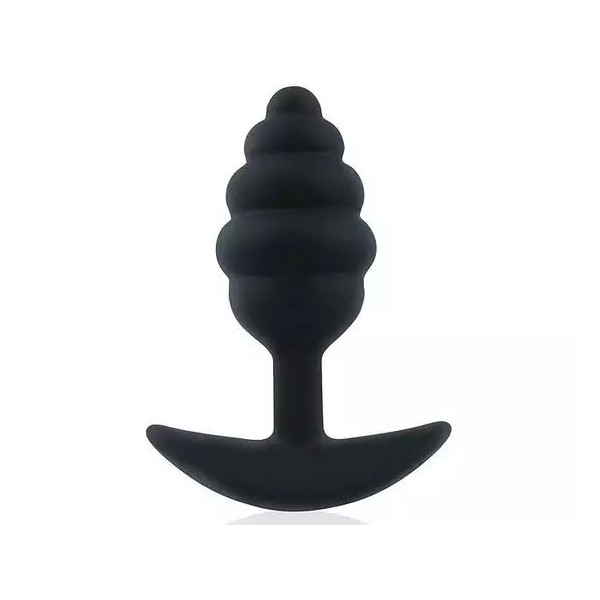 фото Черная ребристая анальная втулка с ограничителем 9 см bior toys