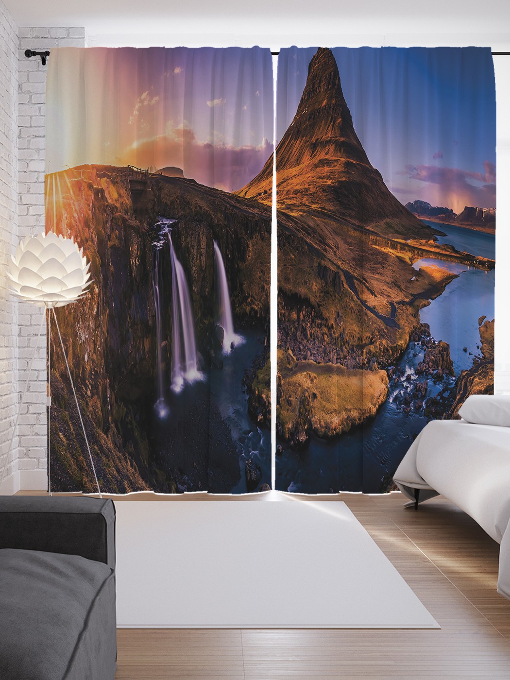 

Шторы с фотопечатью JoyArty "Водопады у горы" из сатена, 290х265 см, Водопады у горы
