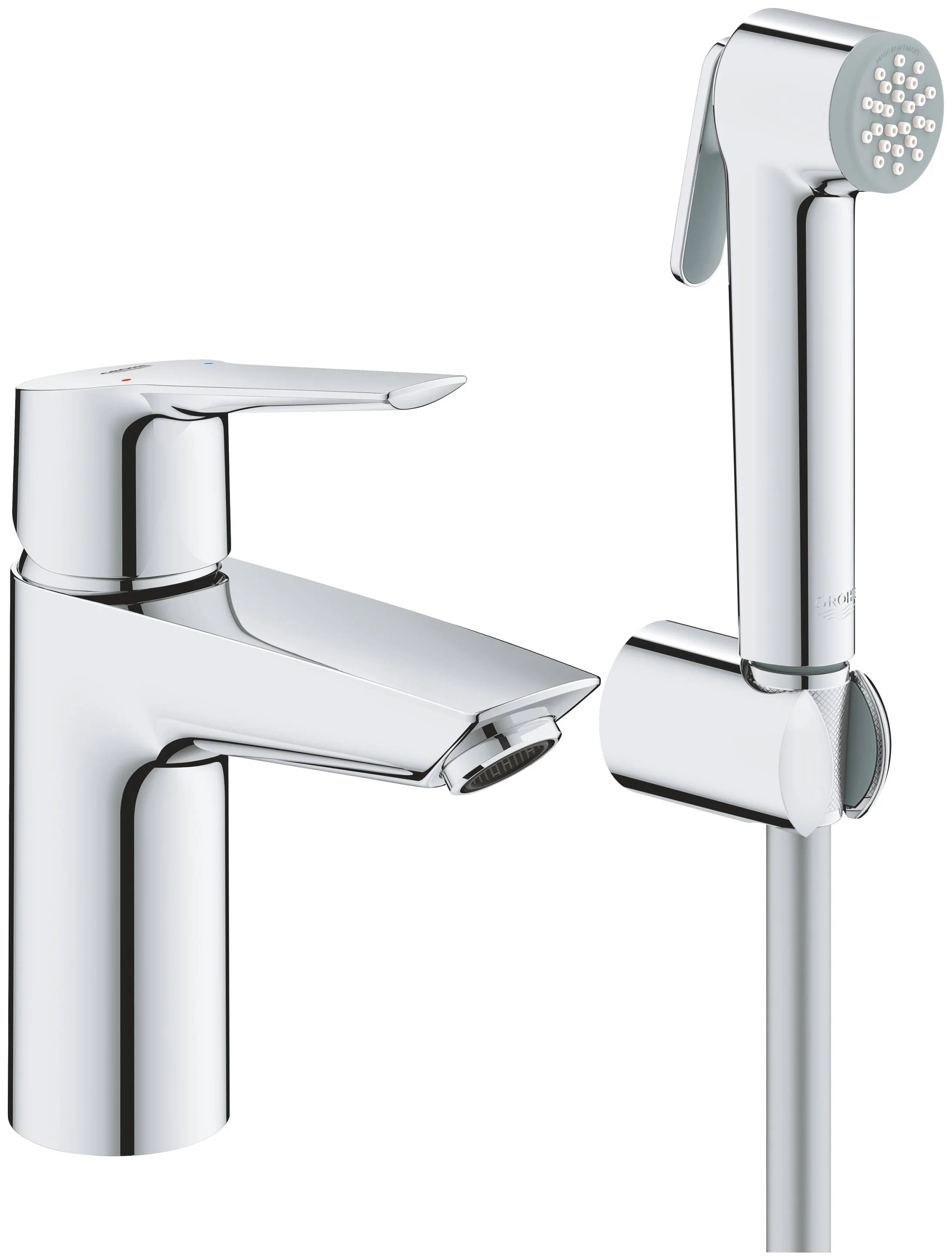 

Смеситель для раковины однорычажный GROHE QuickFix Start, с гигиеническим душем, S-Size, х