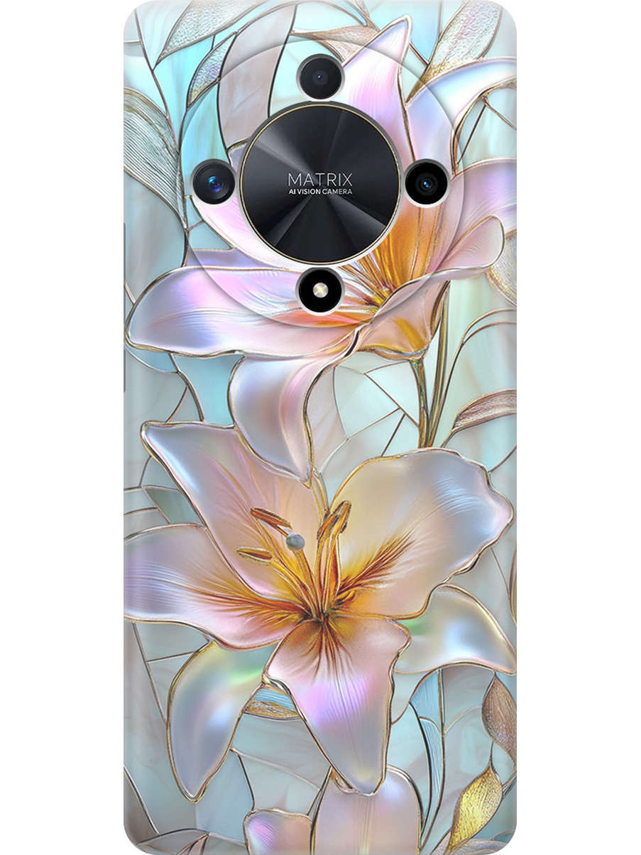 

Силиконовый чехол на Honor X9b/X50 с принтом "Витраж с лилиями", Прозрачный;белый;голубой;розовый, 781974323
