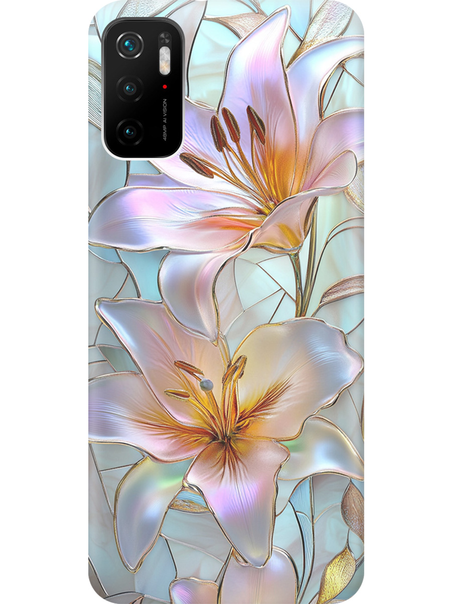 

Силиконовый чехол на Xiaomi Redmi Note 10T, Poco M3 Pro с принтом "Витраж с лилиями", Прозрачный;белый;голубой;розовый, 730837123