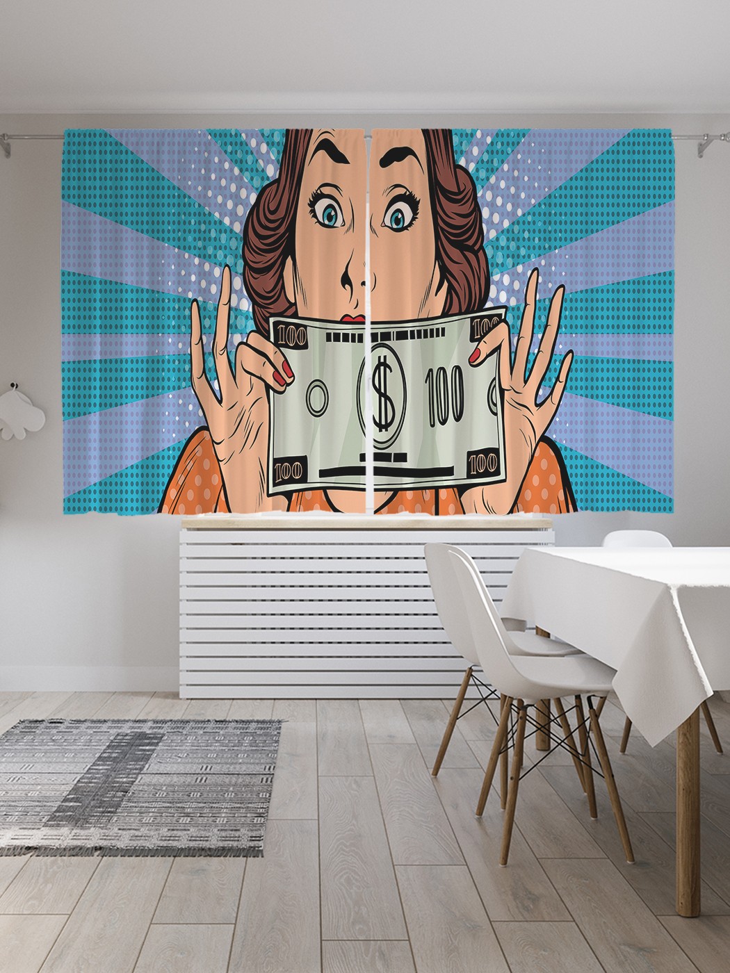 

Классические шторы JoyArty "Девушка с деньгами", серия Oxford DeLux, 2 полотна 145x180 см, Девушка с деньгами