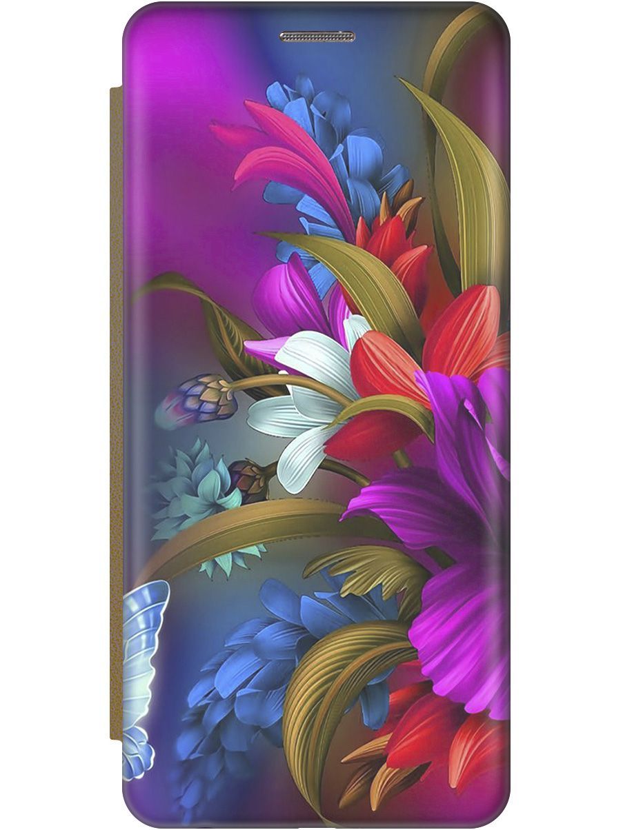 

Чехол-книжка на Samsung Galaxy A71 "Фантастические цветы" золотистый, Зеленый;красный, 8244