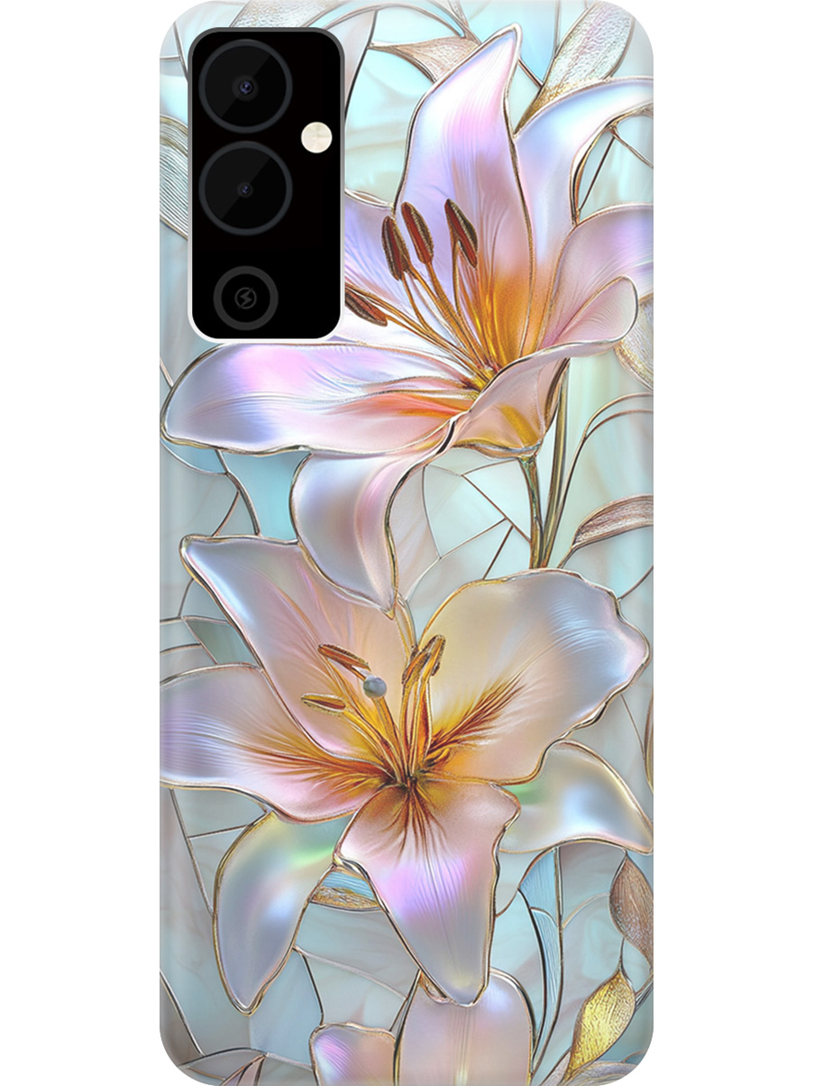 

Силиконовый чехол на Tecno Pova Neo 2 с принтом "Витраж с лилиями", Прозрачный;белый;голубой;розовый, 778682423