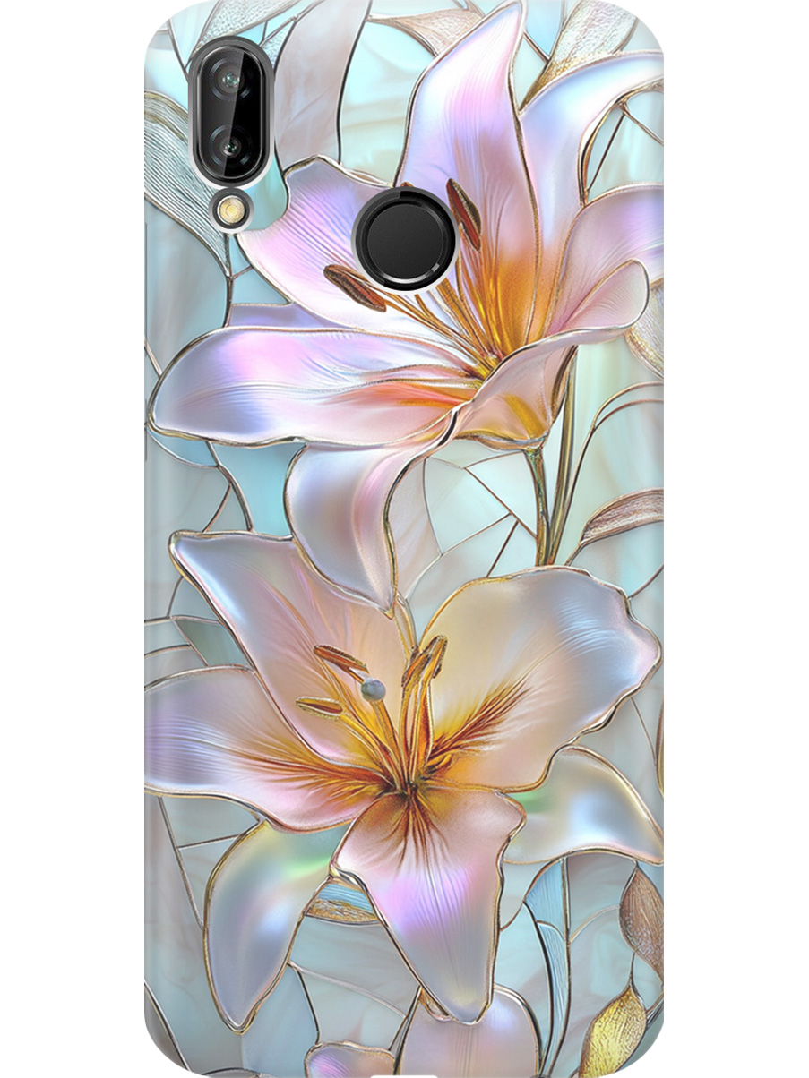 

Силиконовый чехол на Huawei P20 Lite/Nova 3e с принтом "Витраж с лилиями", Прозрачный;белый;голубой;розовый, 717614223