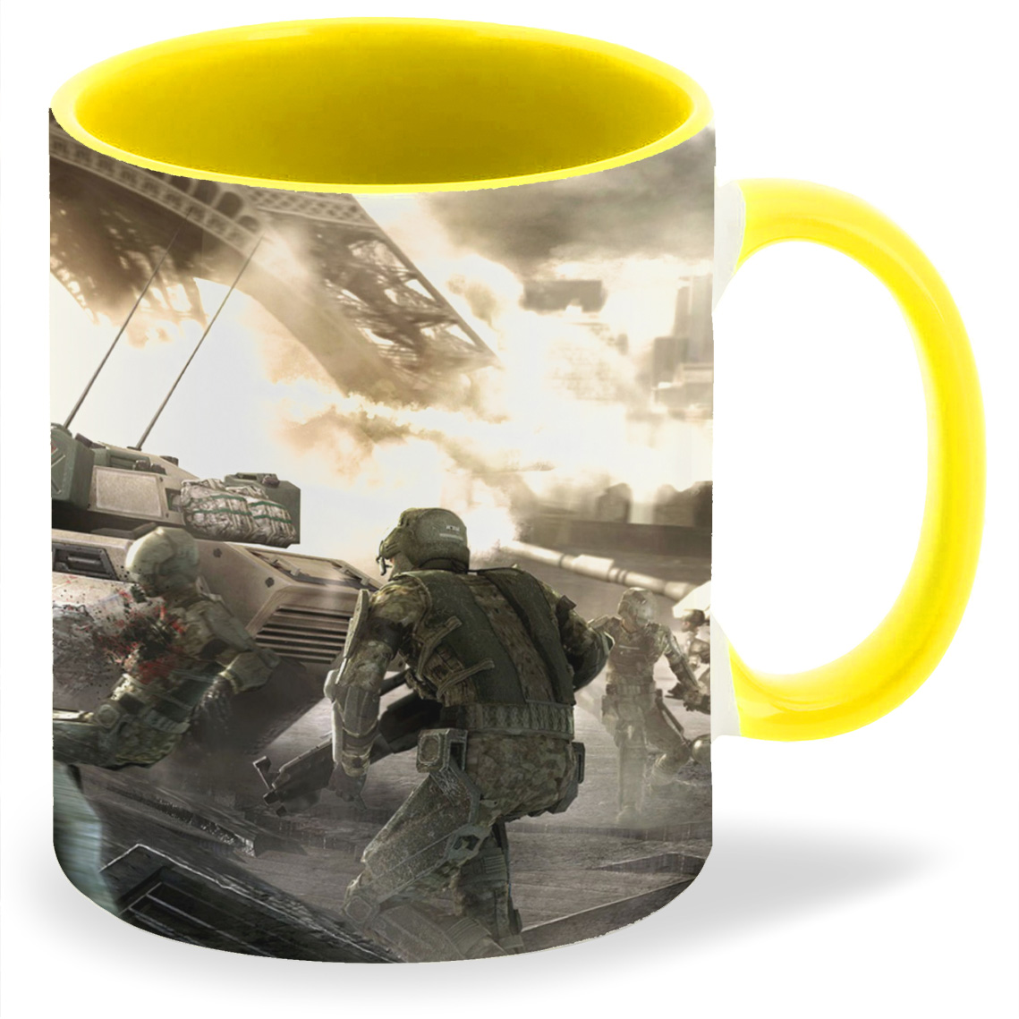 фото Кружка желтая coolpodarok end war эйфелева башня солдаты танки