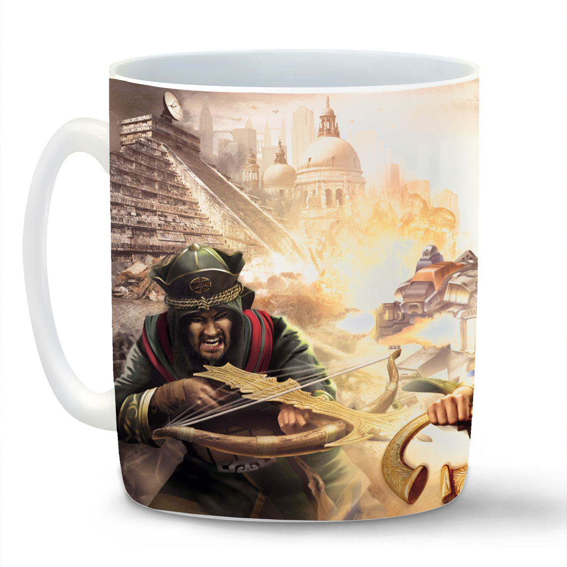 

Кружка белая CoolPodarok empire earth Девушка с рогами Арбалет