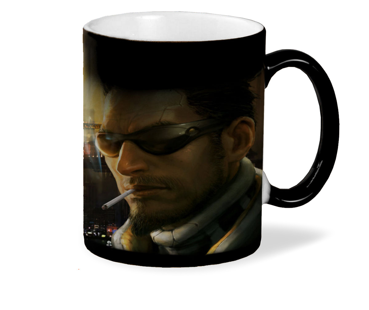 

Кружка хамелеон черный CoolPodarok deus ex 3 Мужчина на фоне город