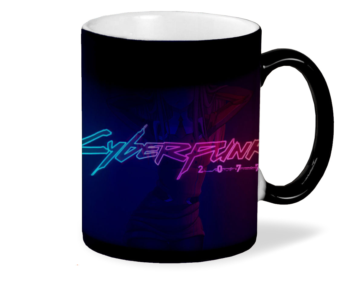 

Кружка хамелеон черный CoolPodarok cyberpunk-2077 neon Девушка Аниме Надпись Неон