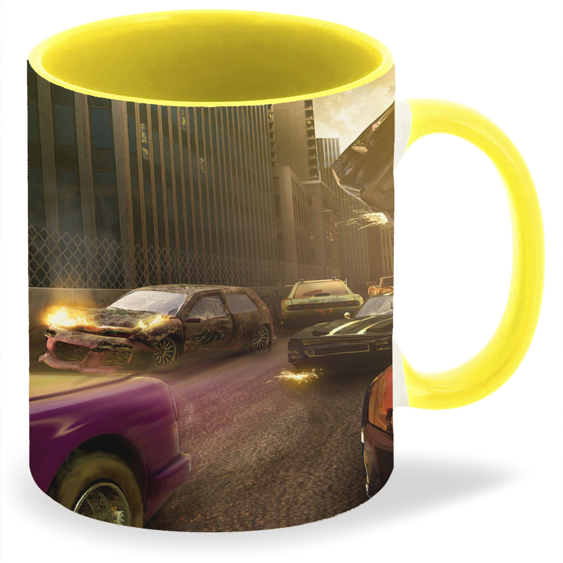 

Кружка желтая CoolPodarok crash n burn Разбитые авто